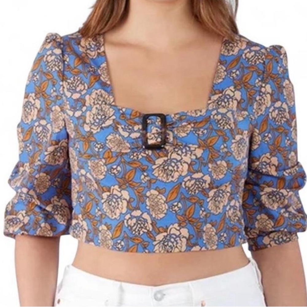 May & June Floral Square Neck Buckle Crop Top - XL